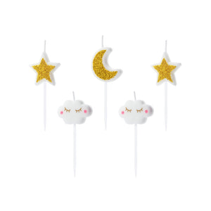 Glitter Stars & Happy Clouds Toothpick Candles 5ct | The Party Darling