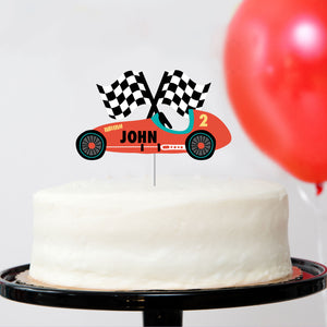 Personalized Vintage Race Car Cake Topper - The Party Darling