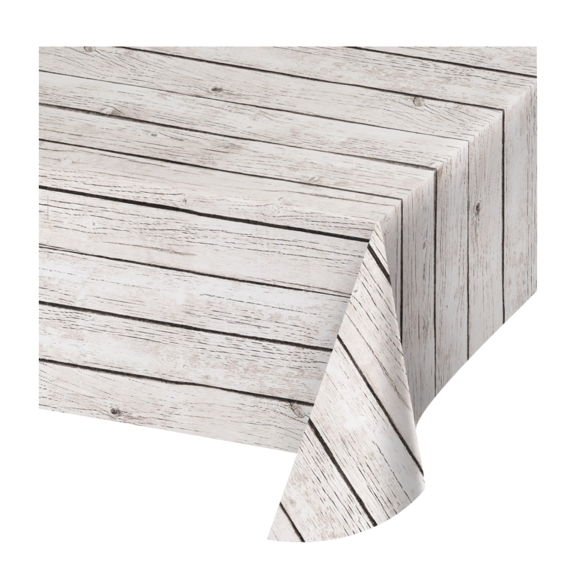 White Wood Grain Plastic Table Cover 54" x 108" | The Party Darling