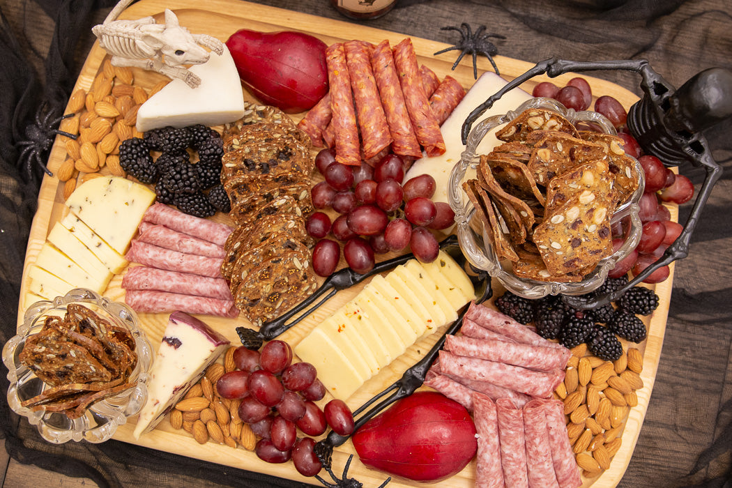 halloween charcuterie board flat lay