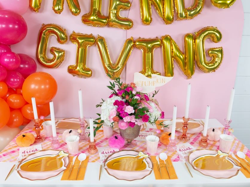 Pink Friendsgiving decorations