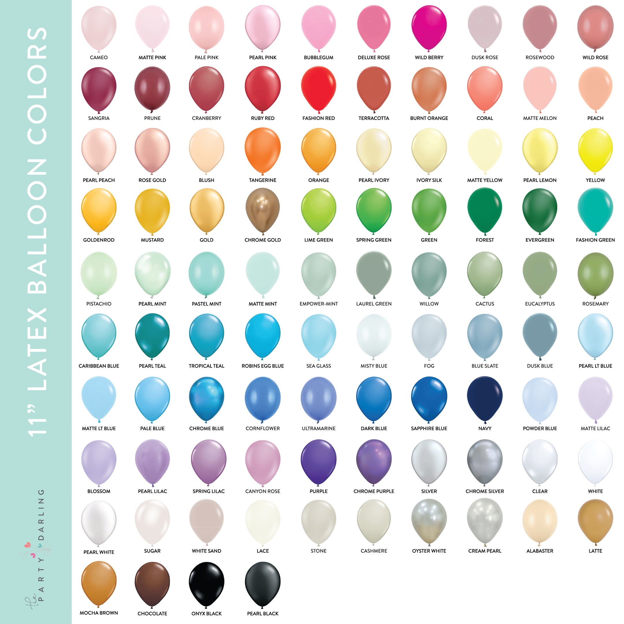 11" Small Latex Balloons Pack of 6 - Choose Your Color 
