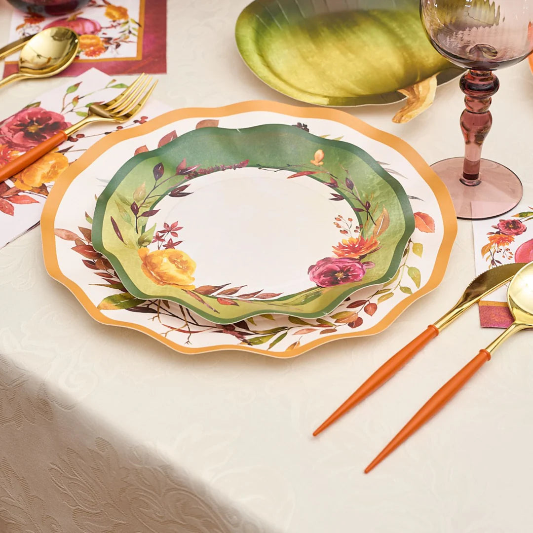 Green Autumn Bouquet Salad Plate 8ct | The Party Darling