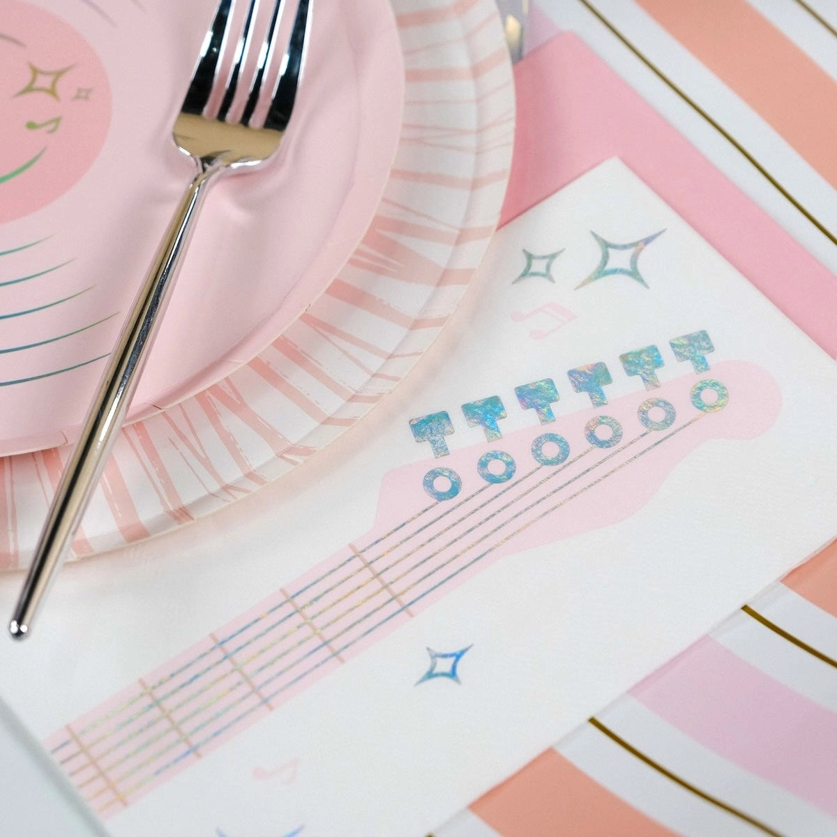 Disco party napkin with guitar illustration