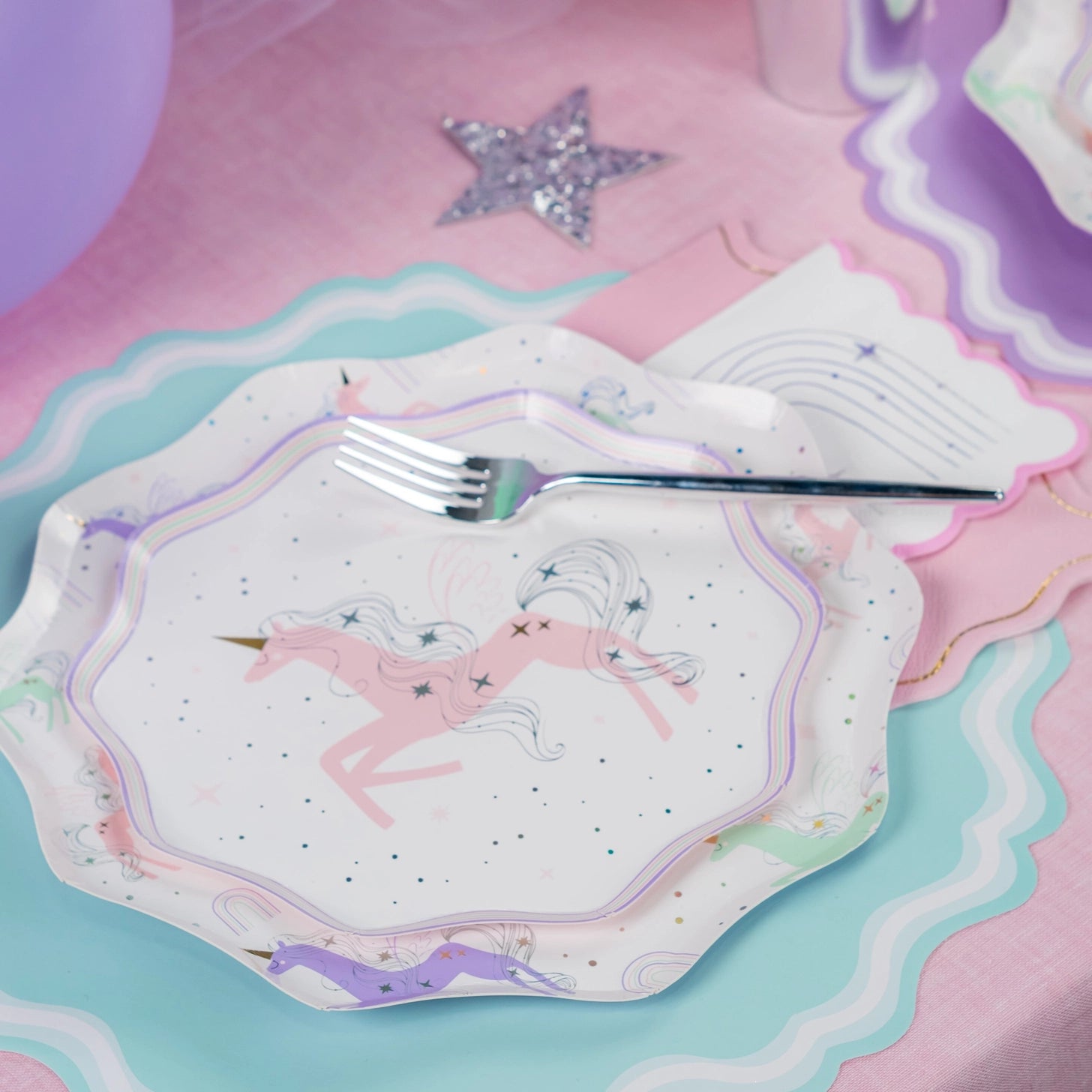 Unicorn-themed paper plates