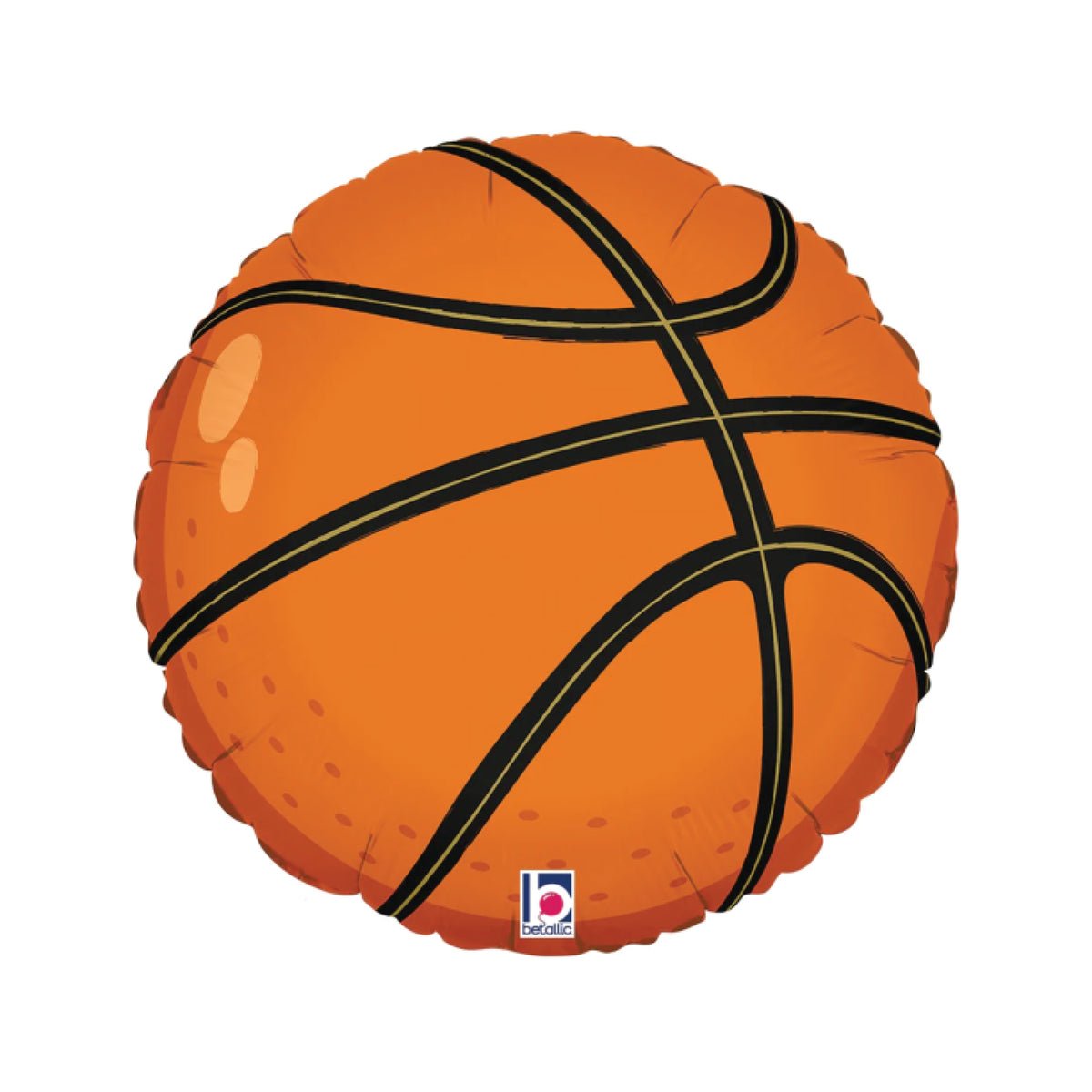 Basketball Foil Balloon 18in featuring a round orange basketball design with black lines.