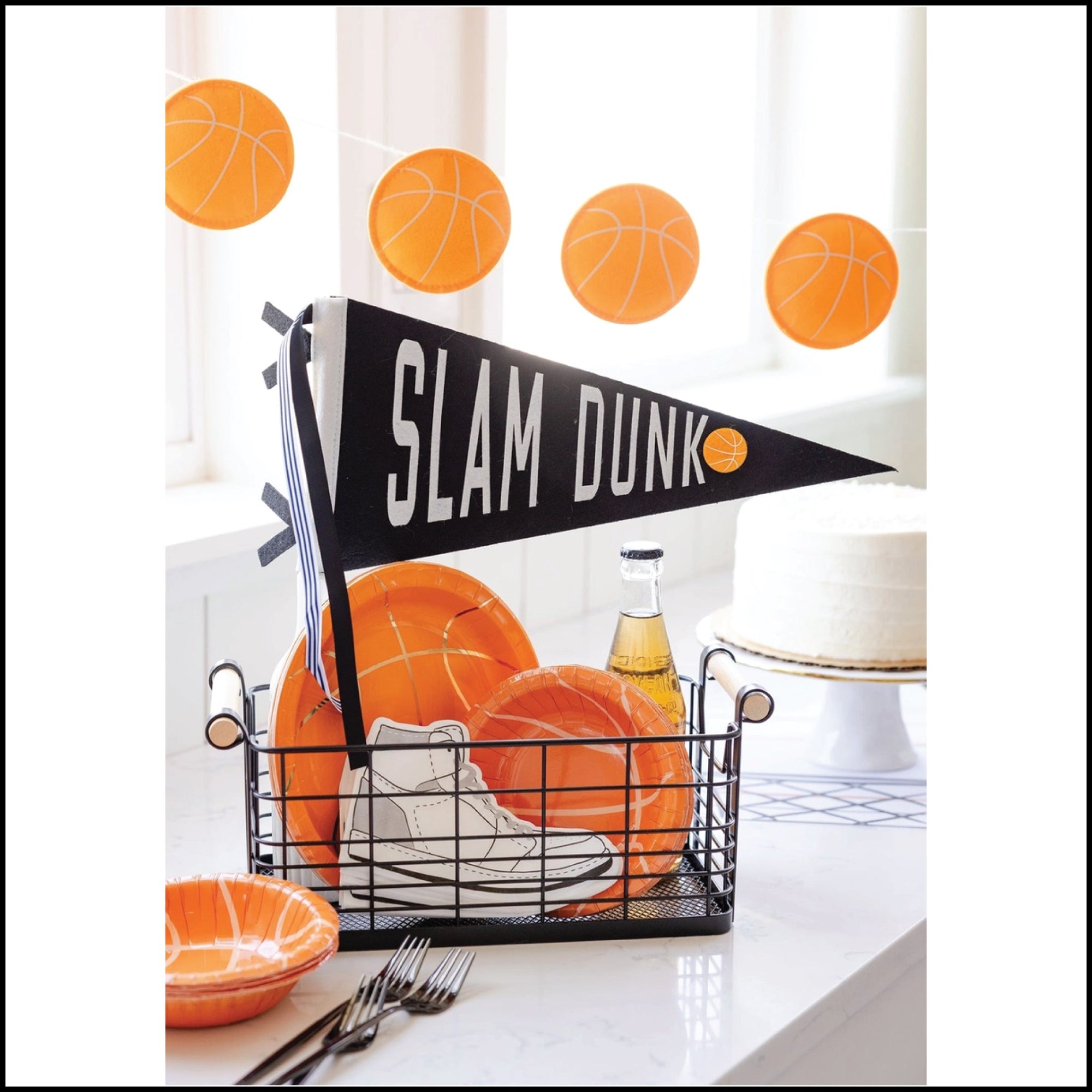Puffy felt basketball banner for birthday décor