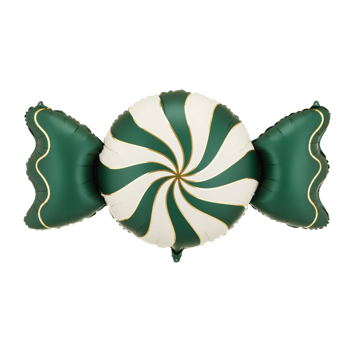 Beige & Green Candy Foil Balloon 44.5in shaped like a wrapped peppermint candy with dark green and cream swirls.