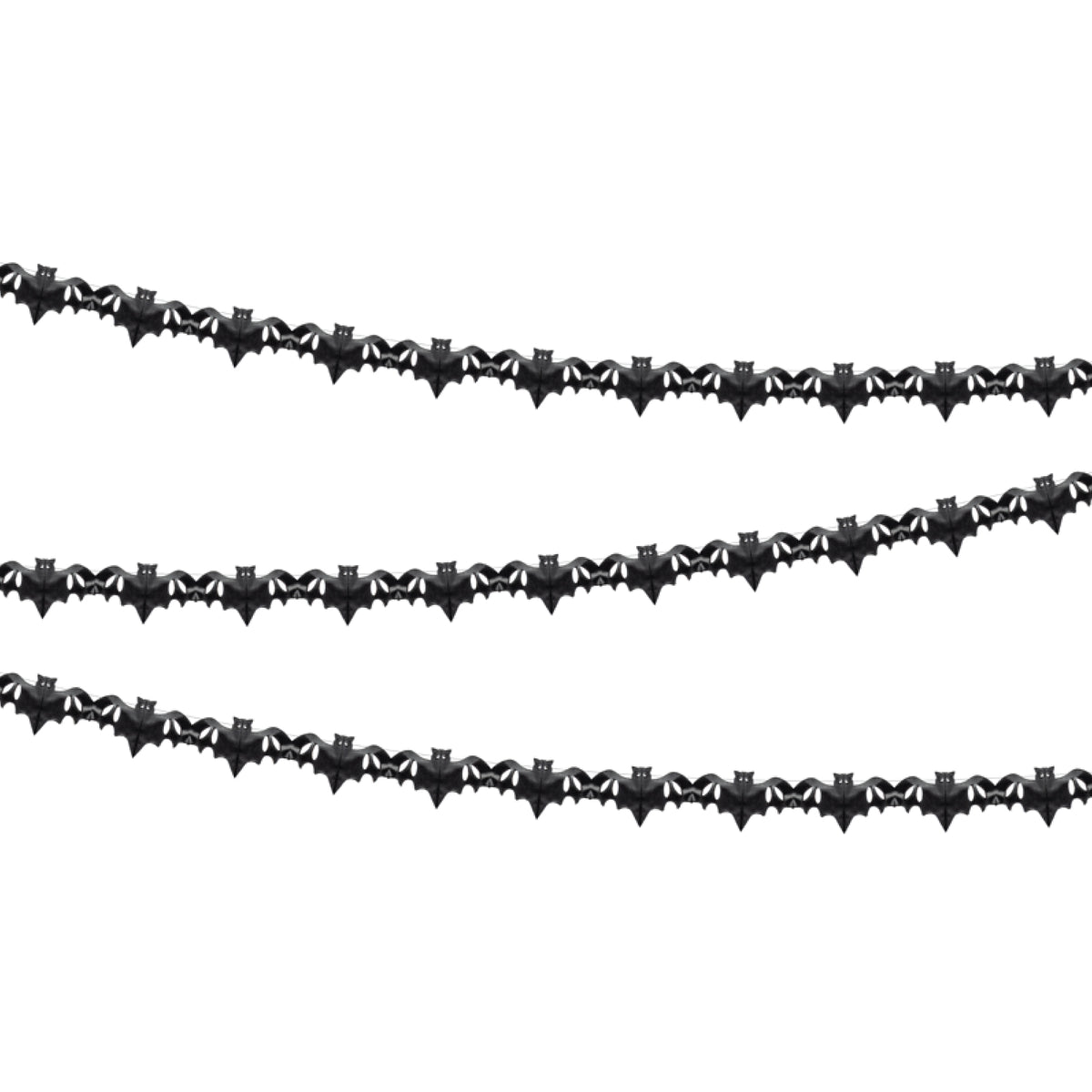 Black Bat Tissue Garland featuring connected black paper bat cutouts for Halloween decorations.