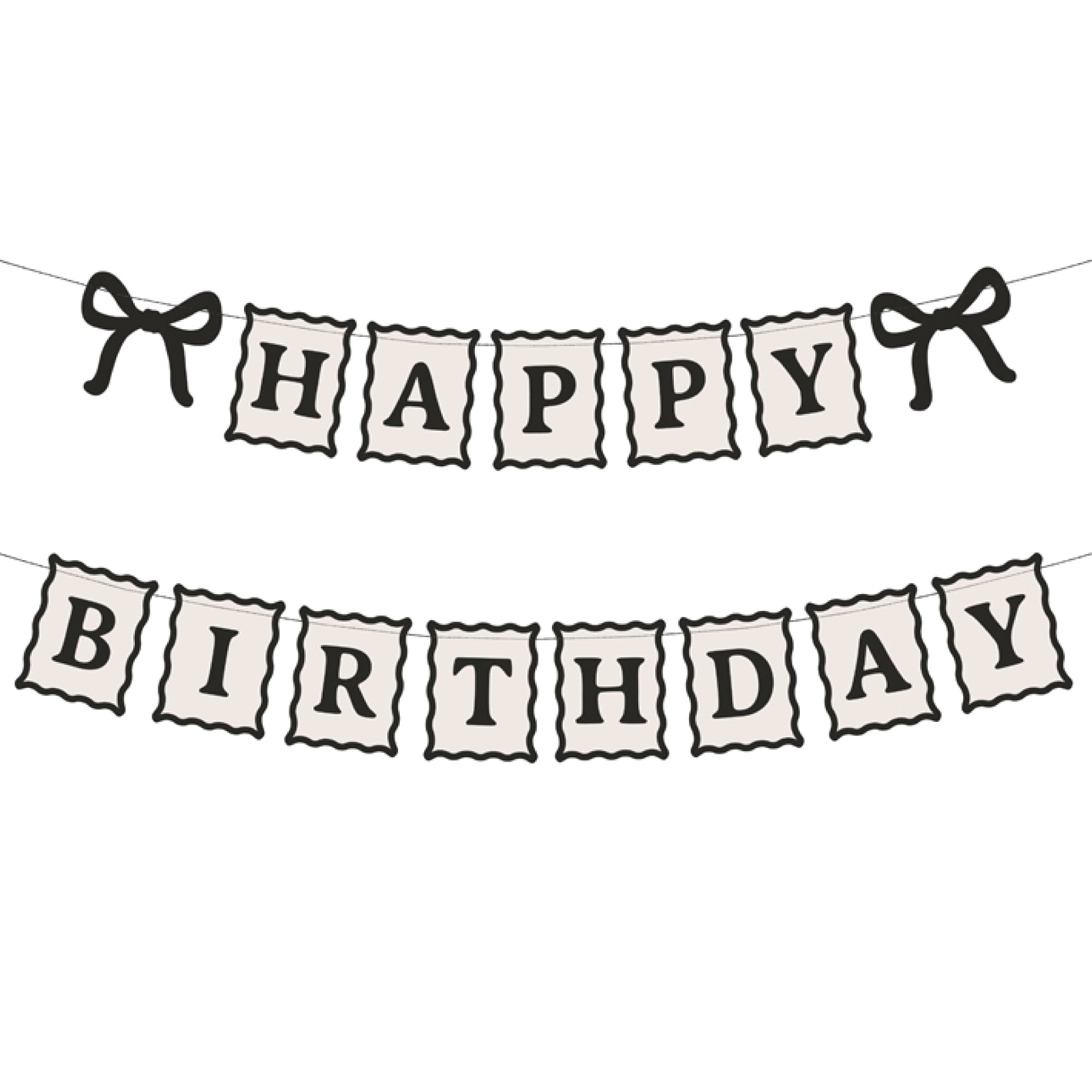 Black and cream happy birthday banner with bow accents