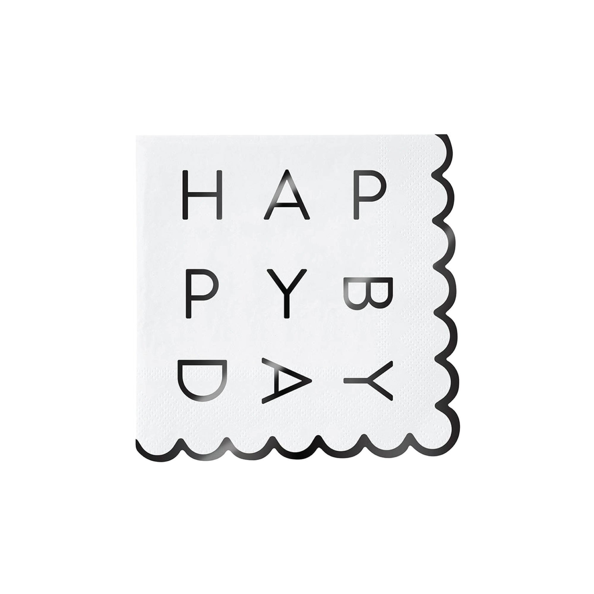 Black Foil Happy BDay Scalloped Dessert Napkins 20ct | The Party Darling