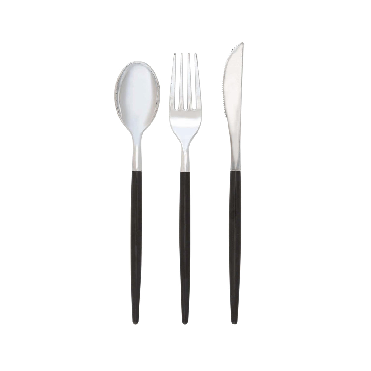 Black &amp; Silver Plastic Cutlery Set for 8 | The Party Darling
