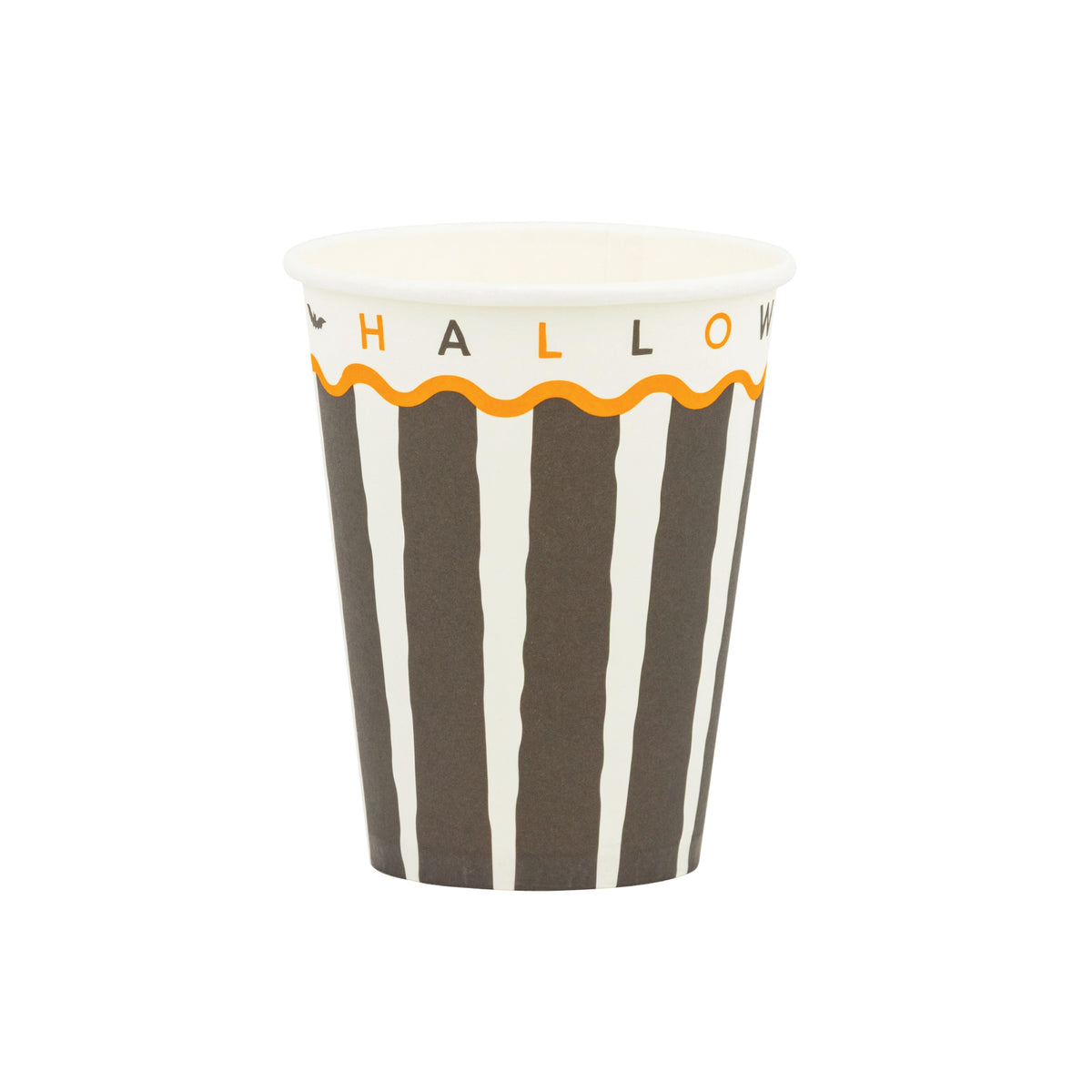 Black and cream striped paper Halloween cup with orange accent
