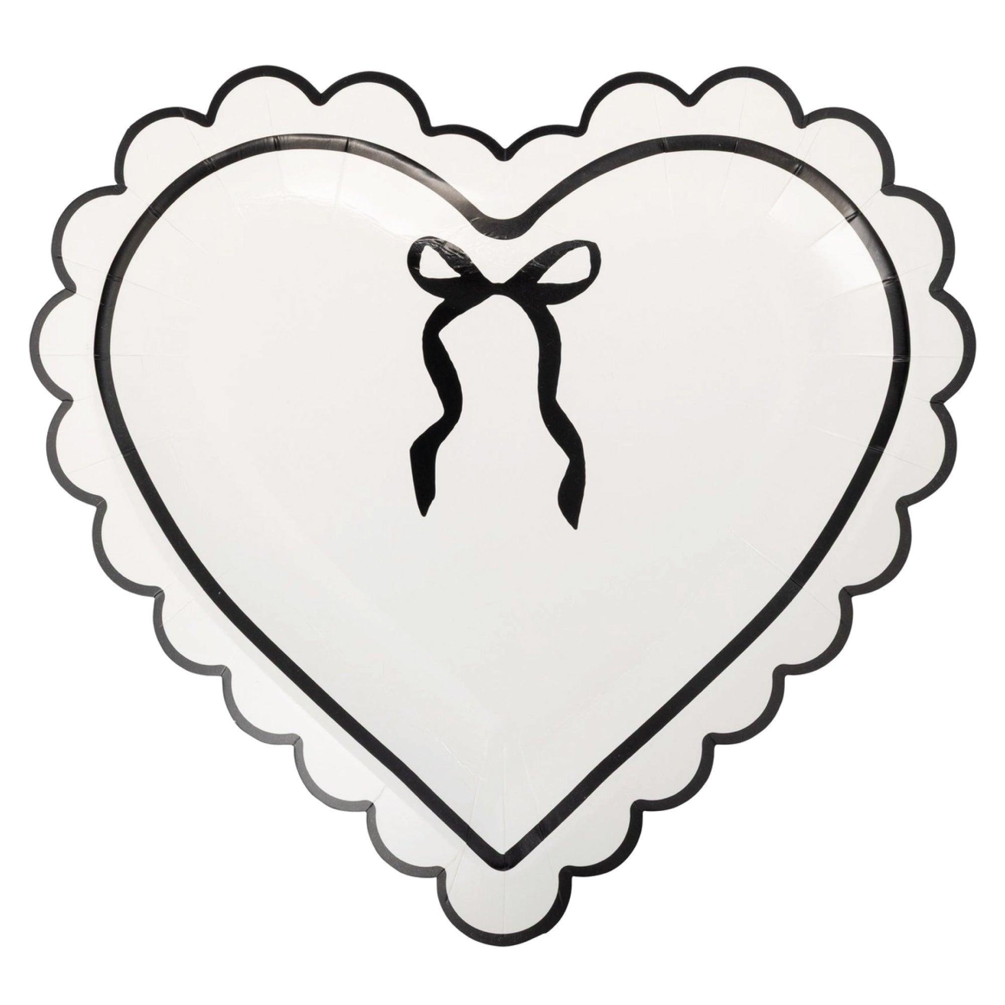 Cream heart-shaped plate with black scalloped border