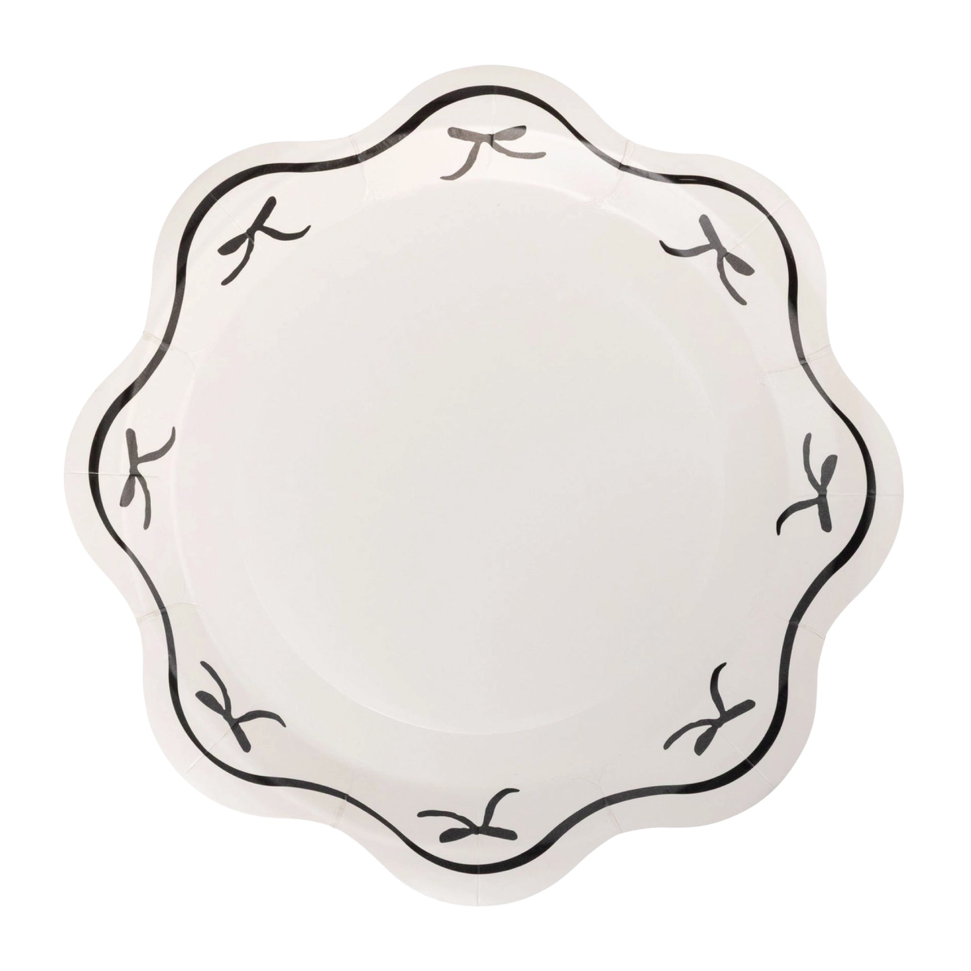 White lunch plate with black bow accents