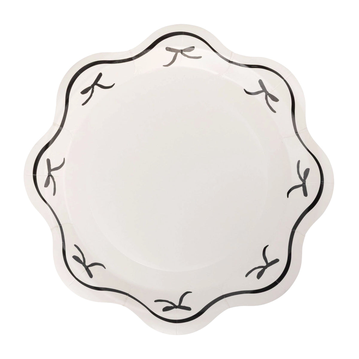 White lunch plate with black bow accents