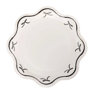 White lunch plate with black bow accents