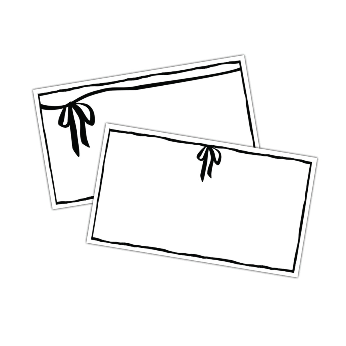 White place cards with black bow designs
