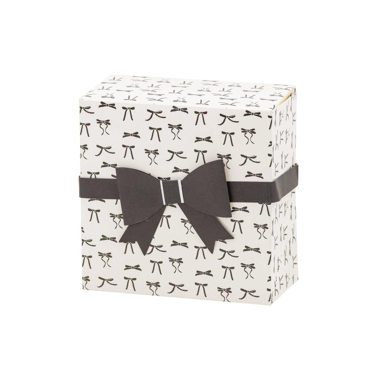 White treat box with black bow pattern
