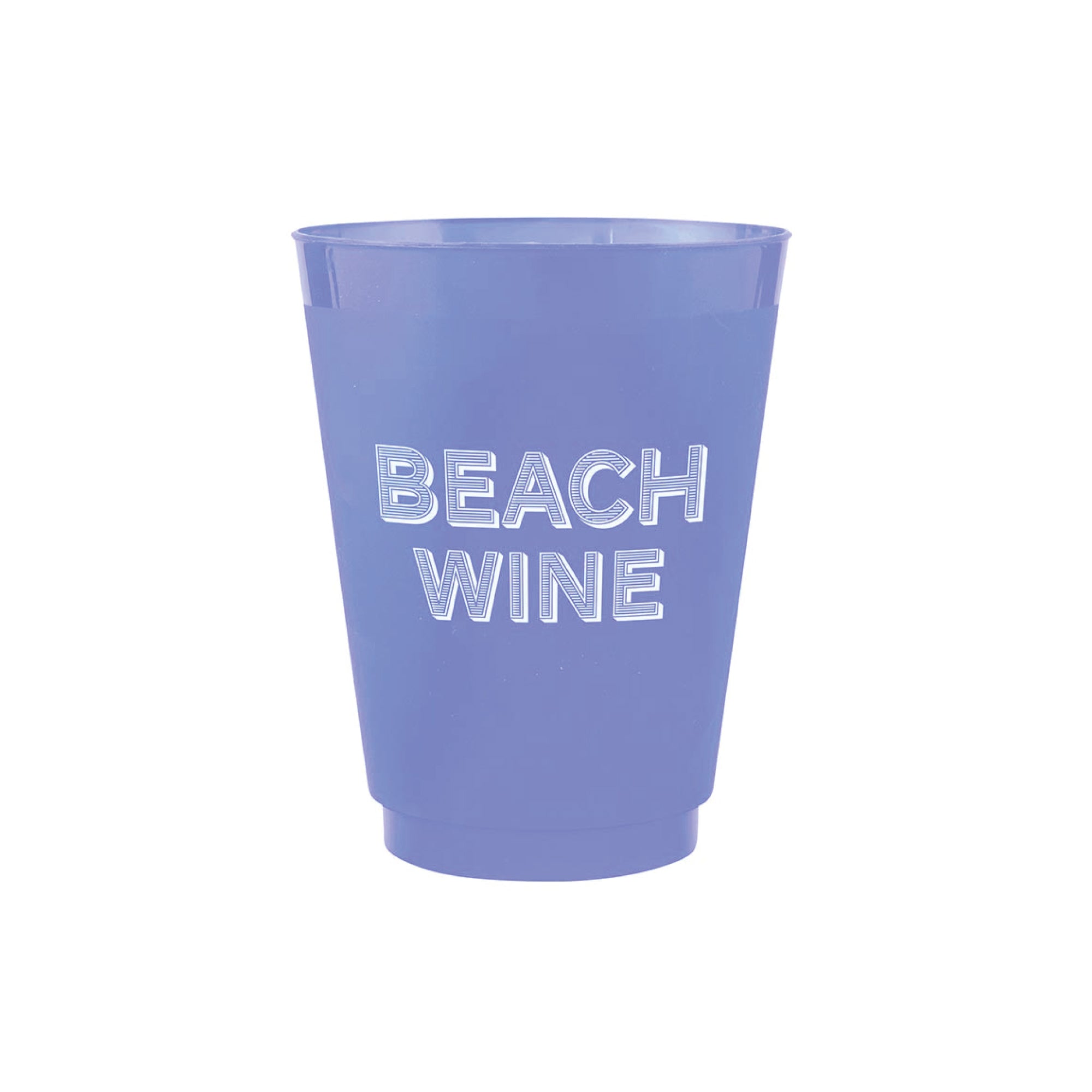 Blue plastic party cup with Beach Wine white lettering