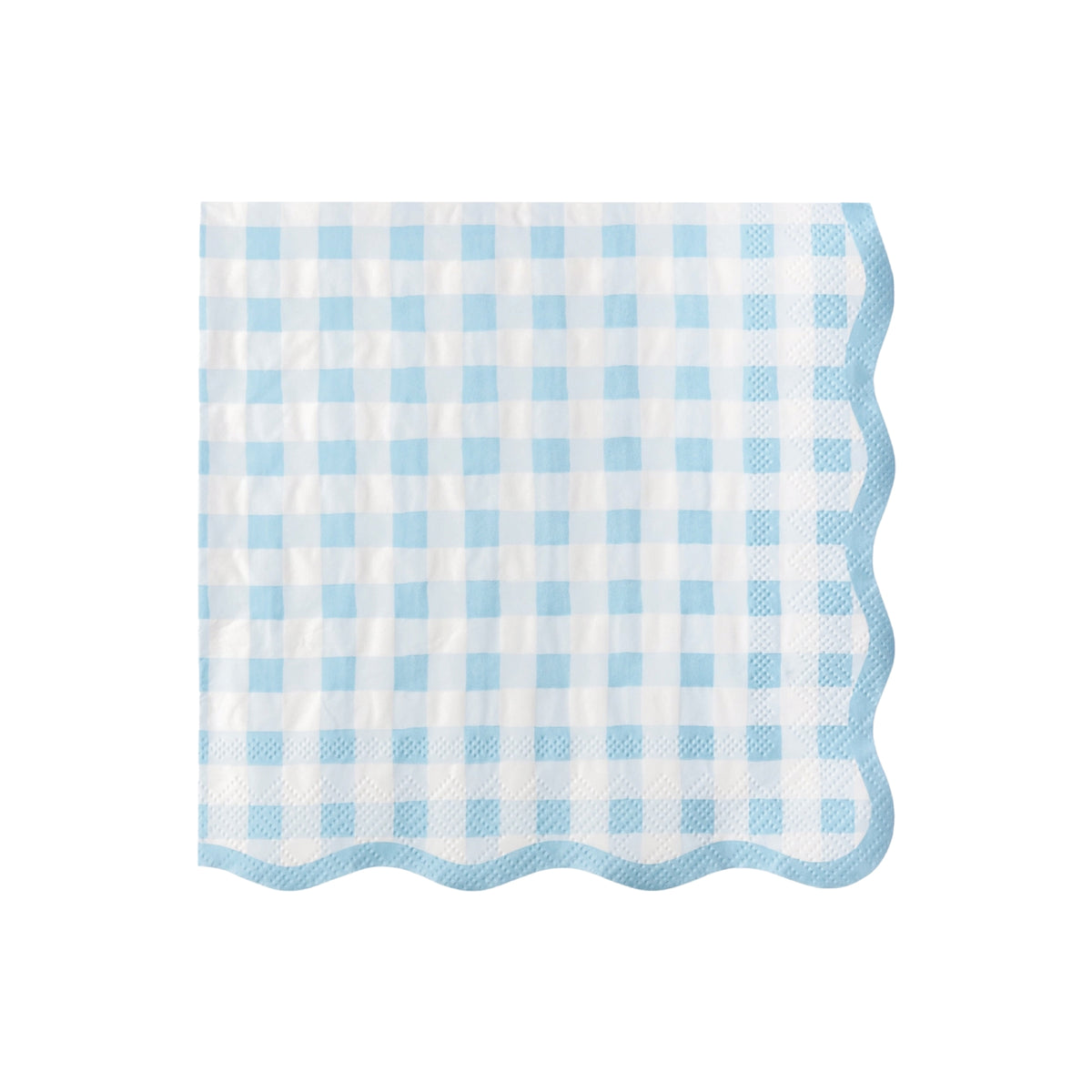 Light blue gingham paper lunch napkins with scalloped edge
