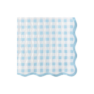 Light blue gingham paper lunch napkins with scalloped edge