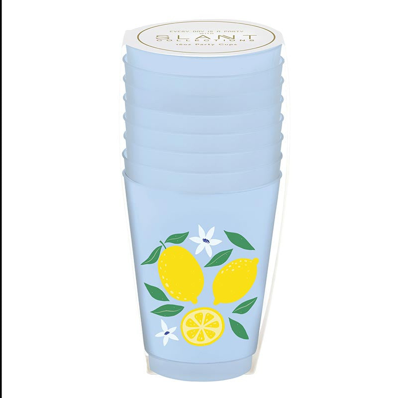 Stacked blue lemon frosted cups in packaging