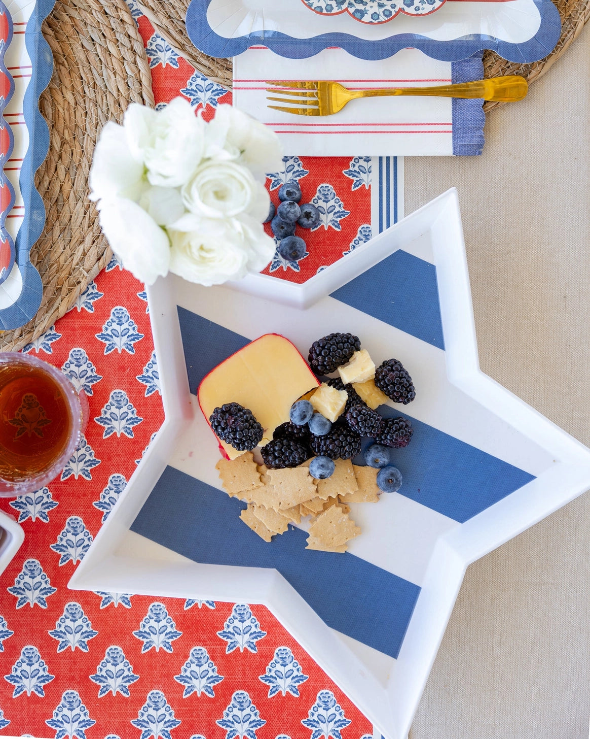 Blue Stripe Bamboo Star Tray