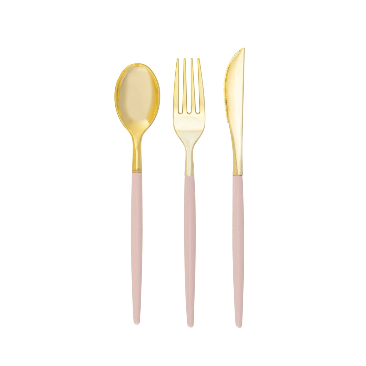 Blush Pink &amp; Gold Plastic Cutlery Set for 8 | The Party Darling