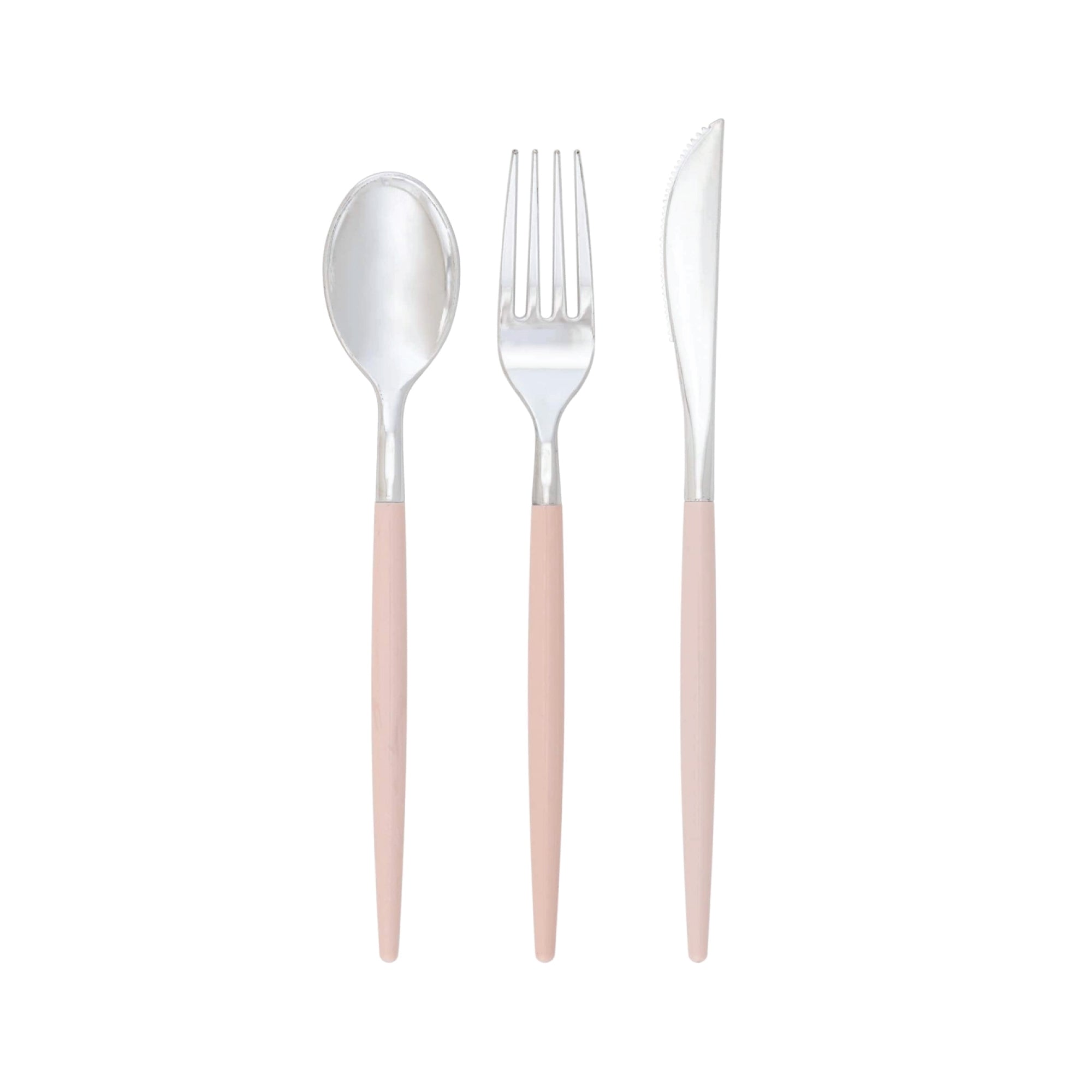 Blush Pink & Silver Plastic Cutlery Set for 8 | The Party Darling