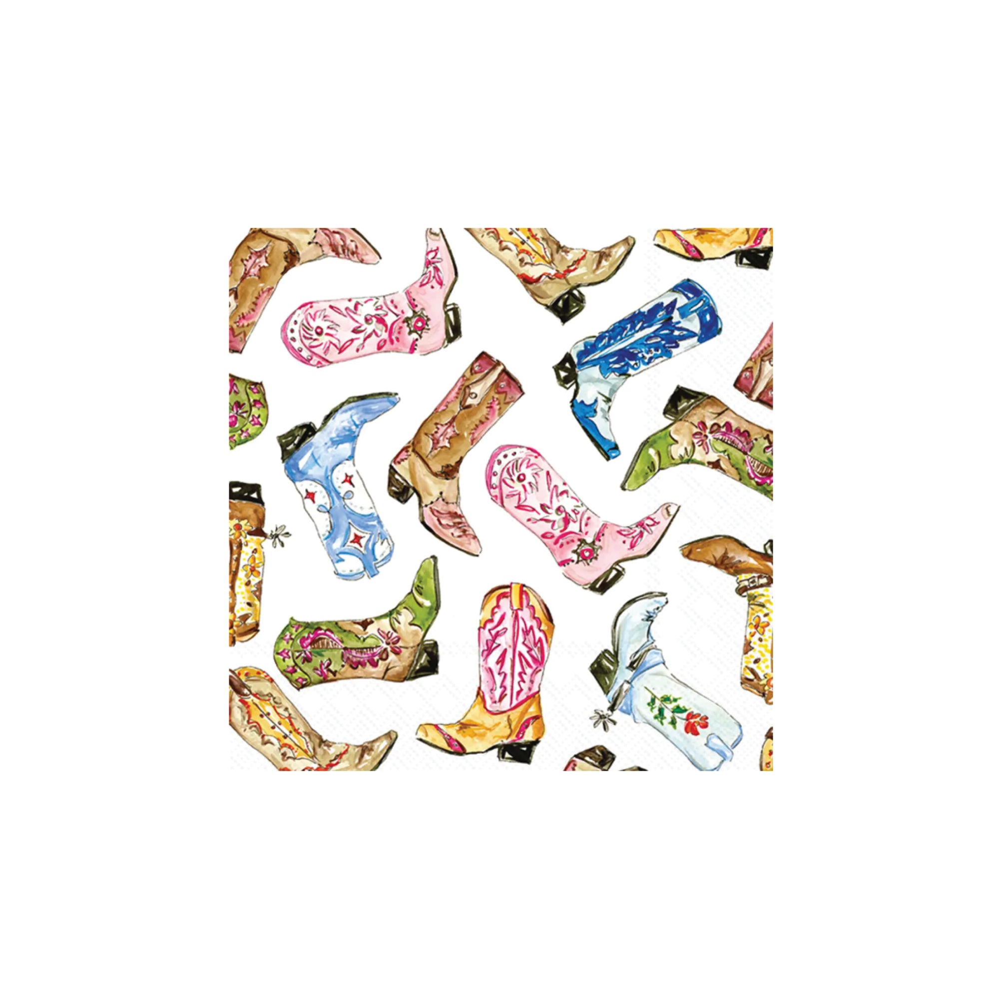 Western dessert napkins with colorful cowboy boots pattern