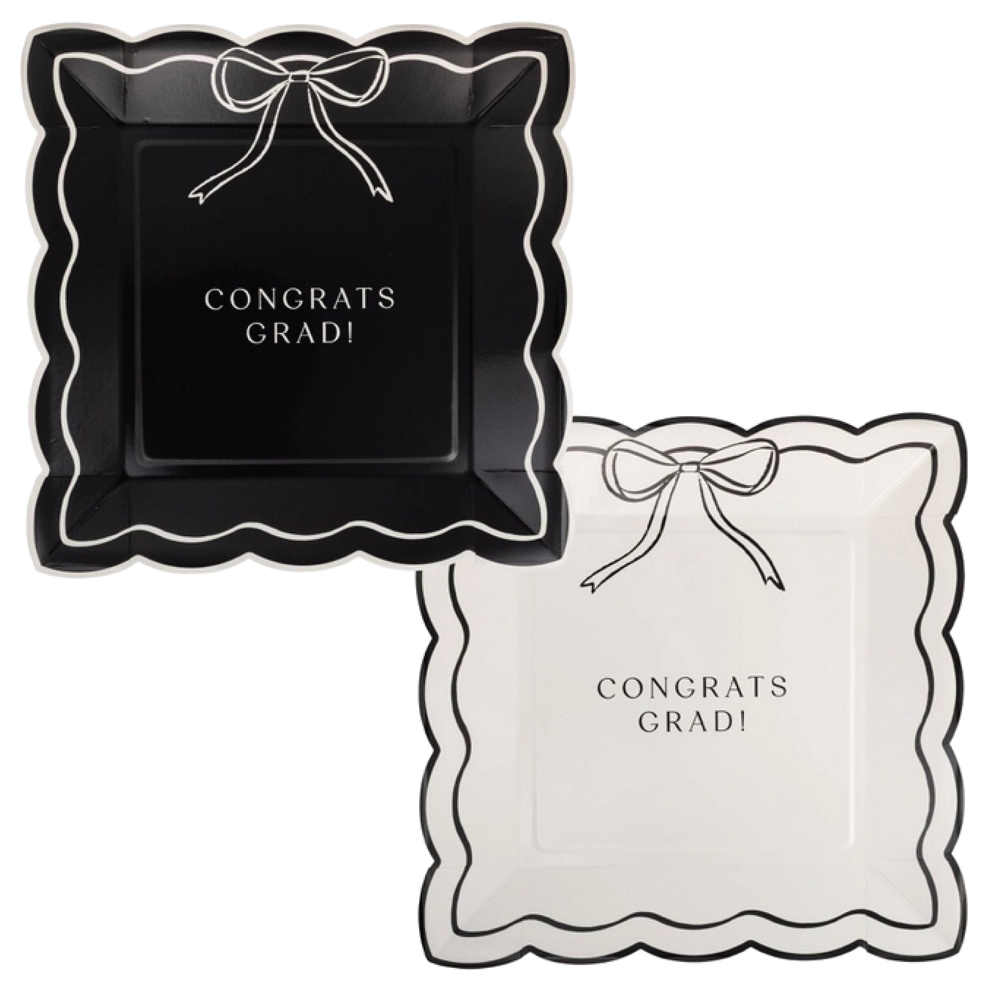 Black graduation plate with bow and Congrats Grad text