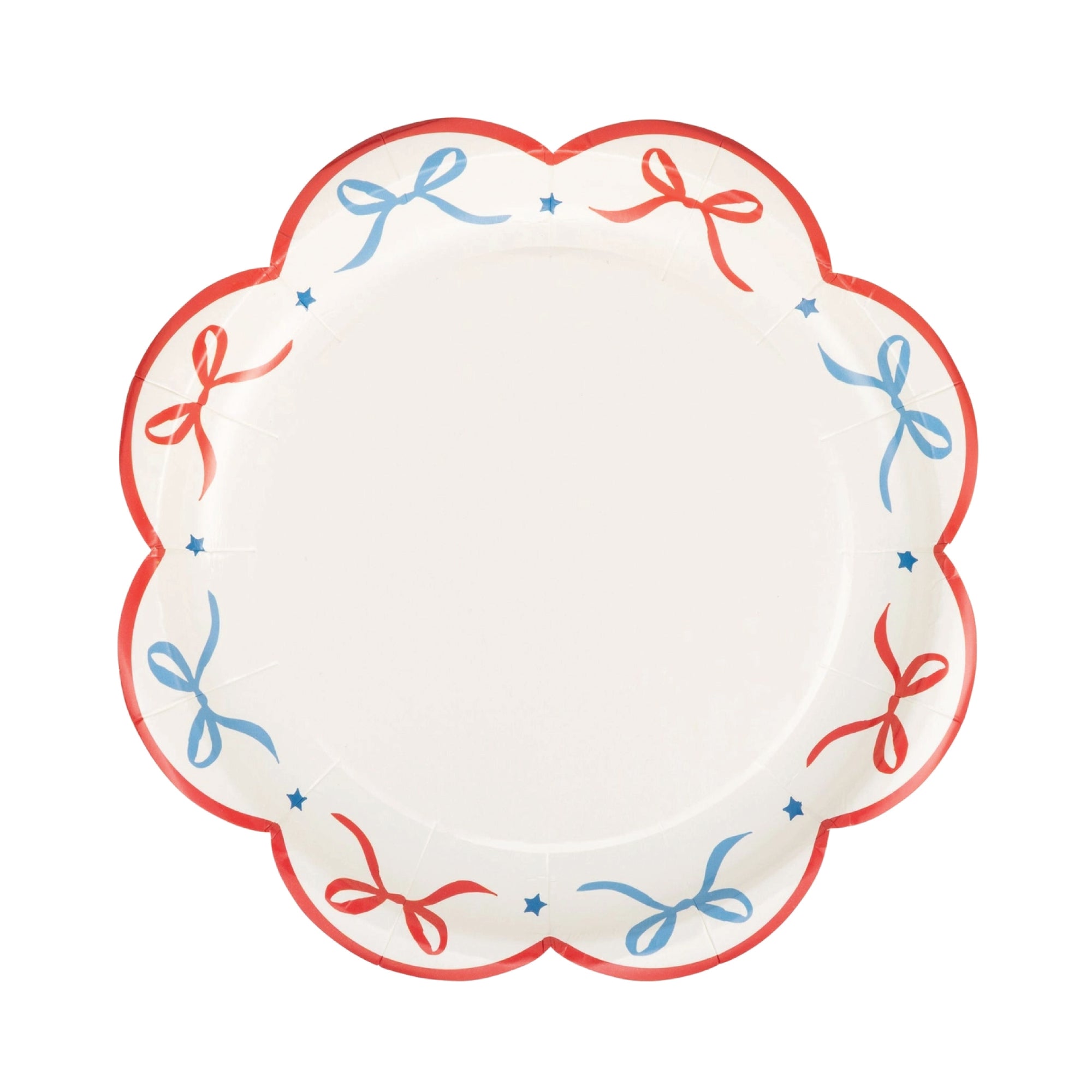 Patriotic paper plates with red and blue bows and stars