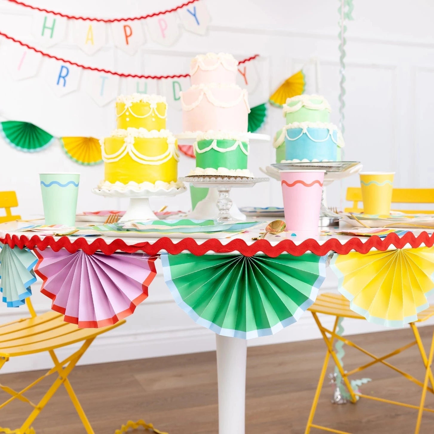 Double-sided paper fan banner for birthday party decor