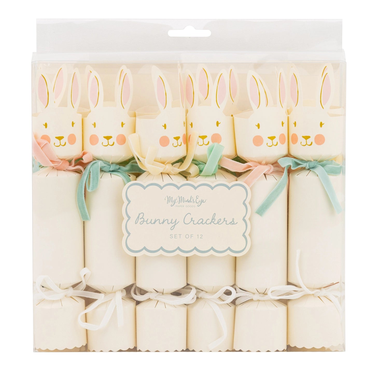 Packaging of bunny crackers with decorative velvet ribbons