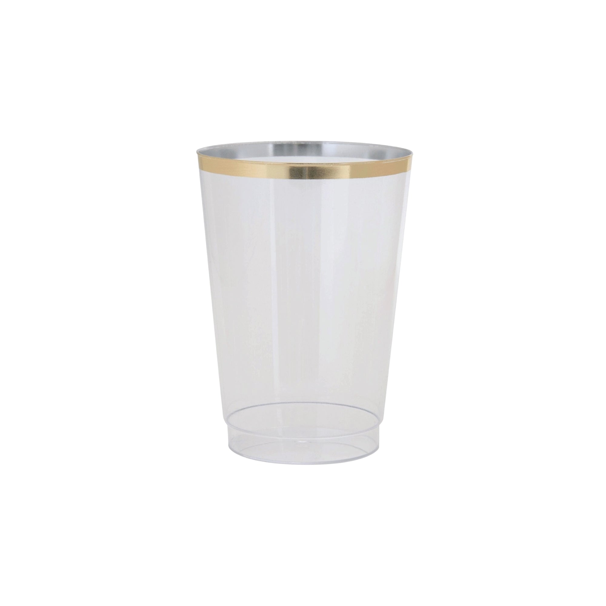 Clear plastic cup with gold rim
