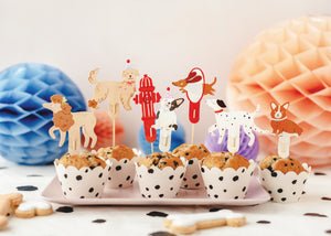 Dalmatian cupcake wrappers with dog cupcake toppers