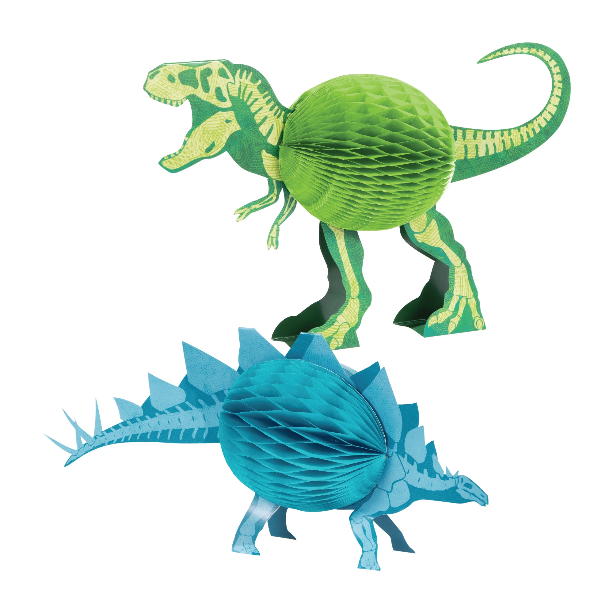Green and blue dinosaur honeycomb decorations