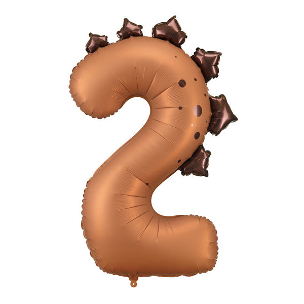 Brown dinosaur number two foil balloon