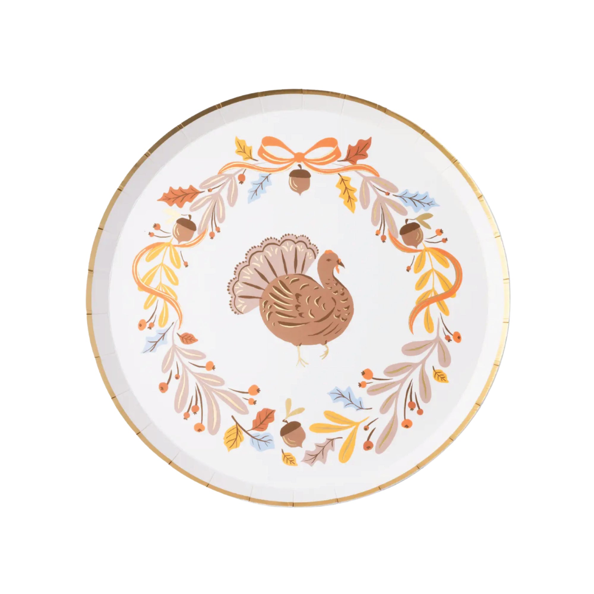 Fall Foliage Turkey Dessert Plates with gold edge