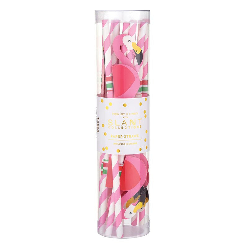 Packaged pink flamingo paper straws