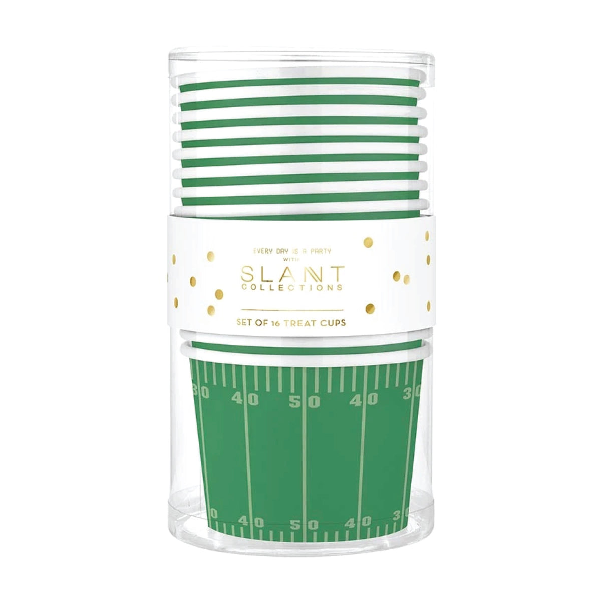 Football party snack cups with yard lines and number markers
