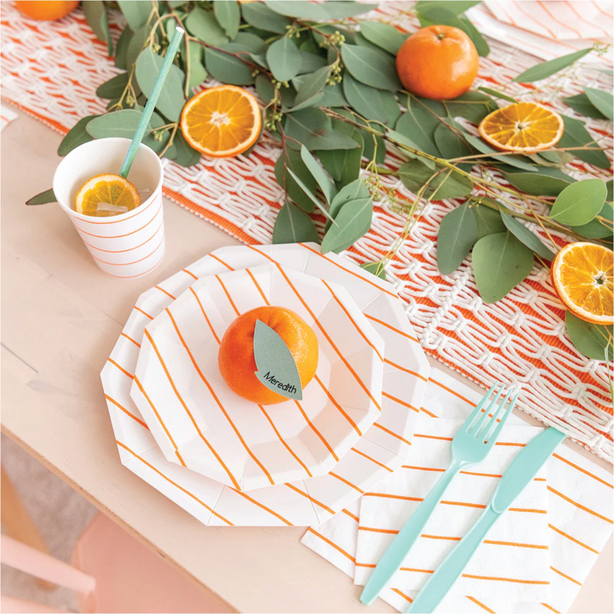 Frenchie Orange Striped Cups 8ct | The Party Darling