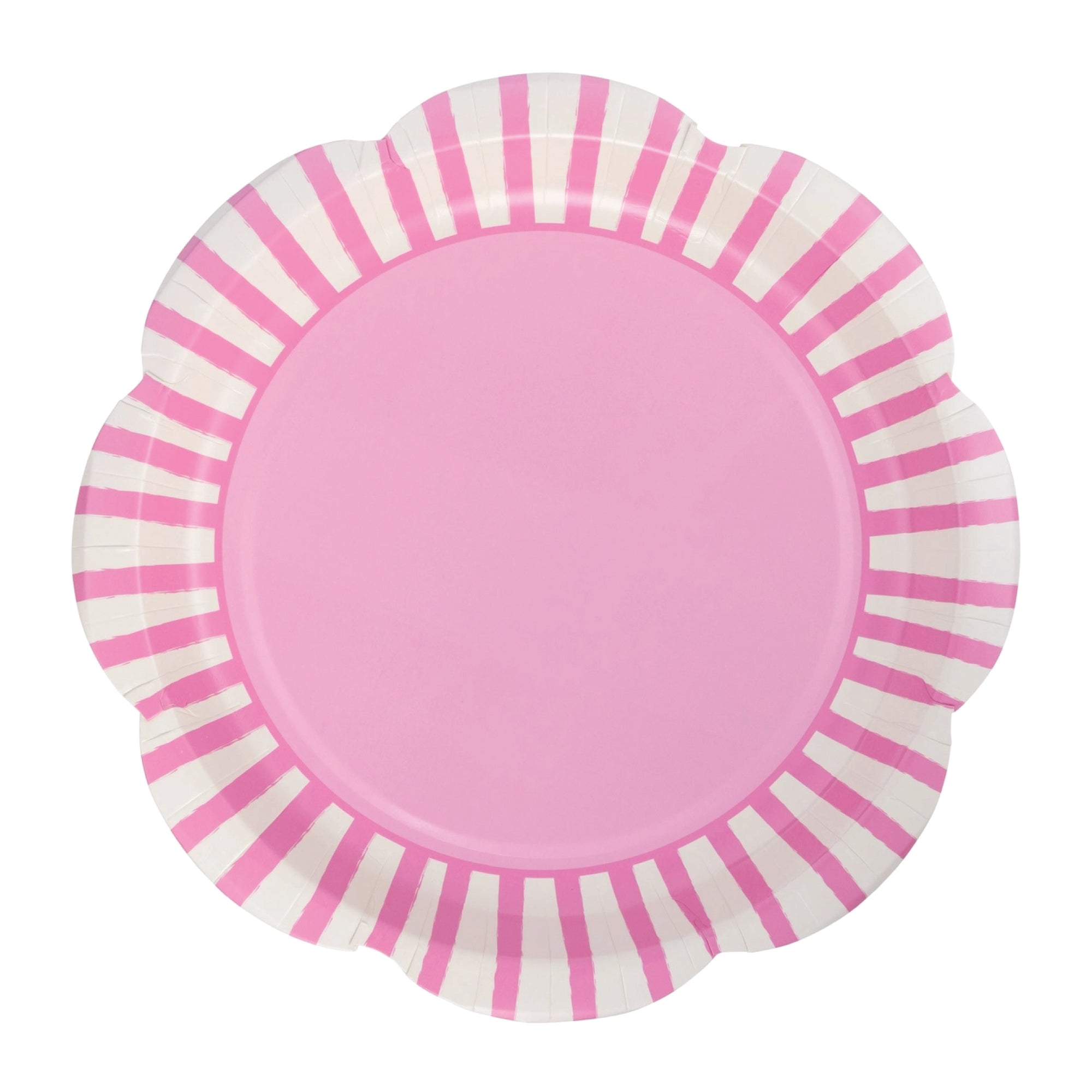 Pink and white striped scalloped paper lunch plates