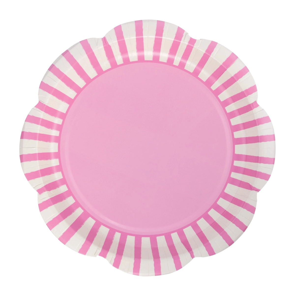 Pink and white striped scalloped paper lunch plates