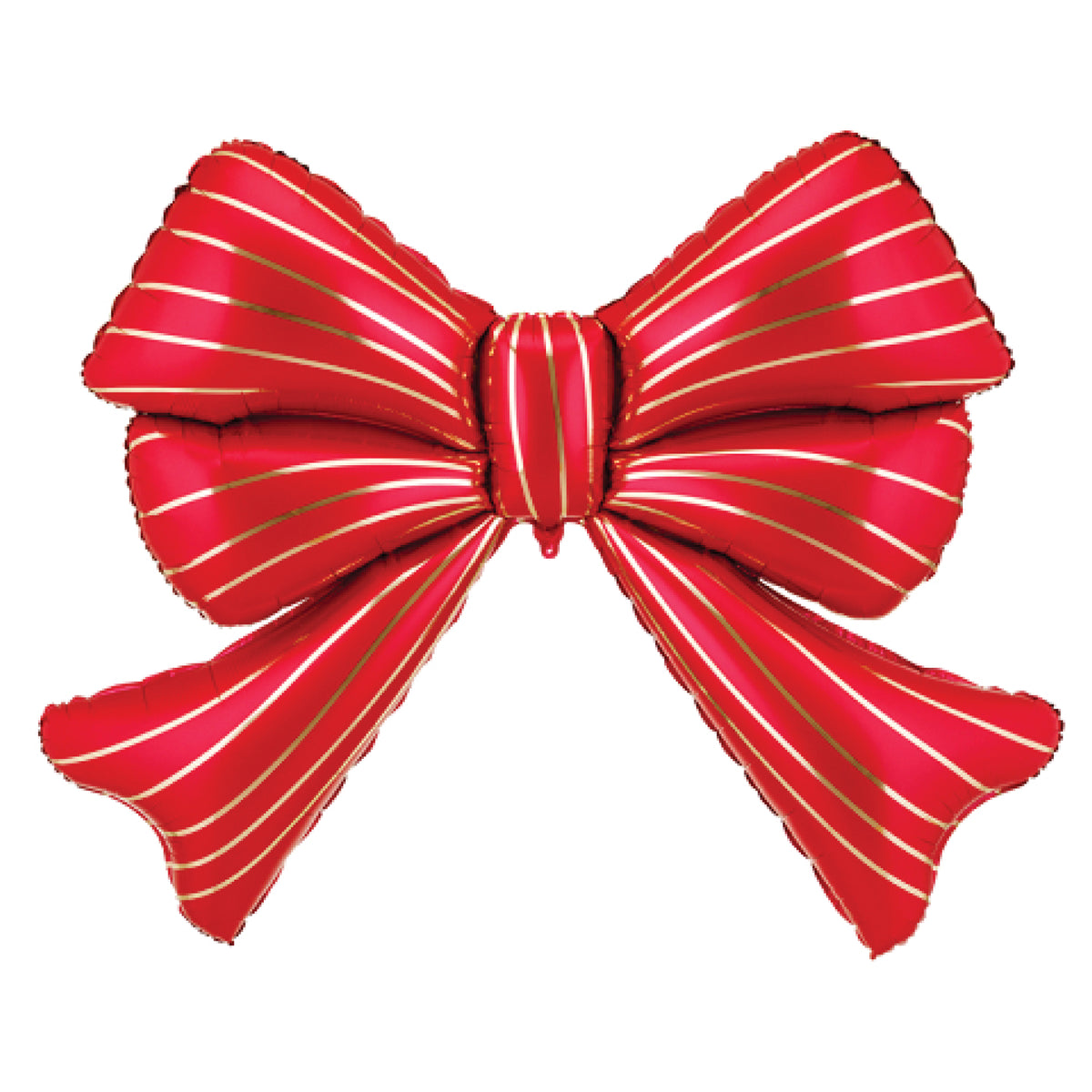 Giant Red Bow Foil Balloon 54in featuring a large red gift bow with thin metallic gold stripes.