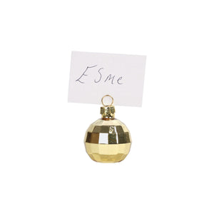 Gold Glass Disco Ball Place Card Holders 6ct In use
