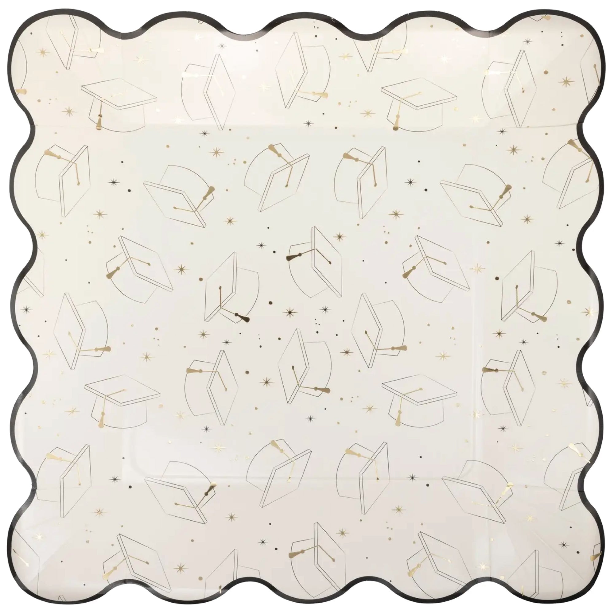 Graduation dinner plates with grad cap pattern and gold foil