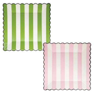 Green & Pink Striped Dinner Plates 8ct