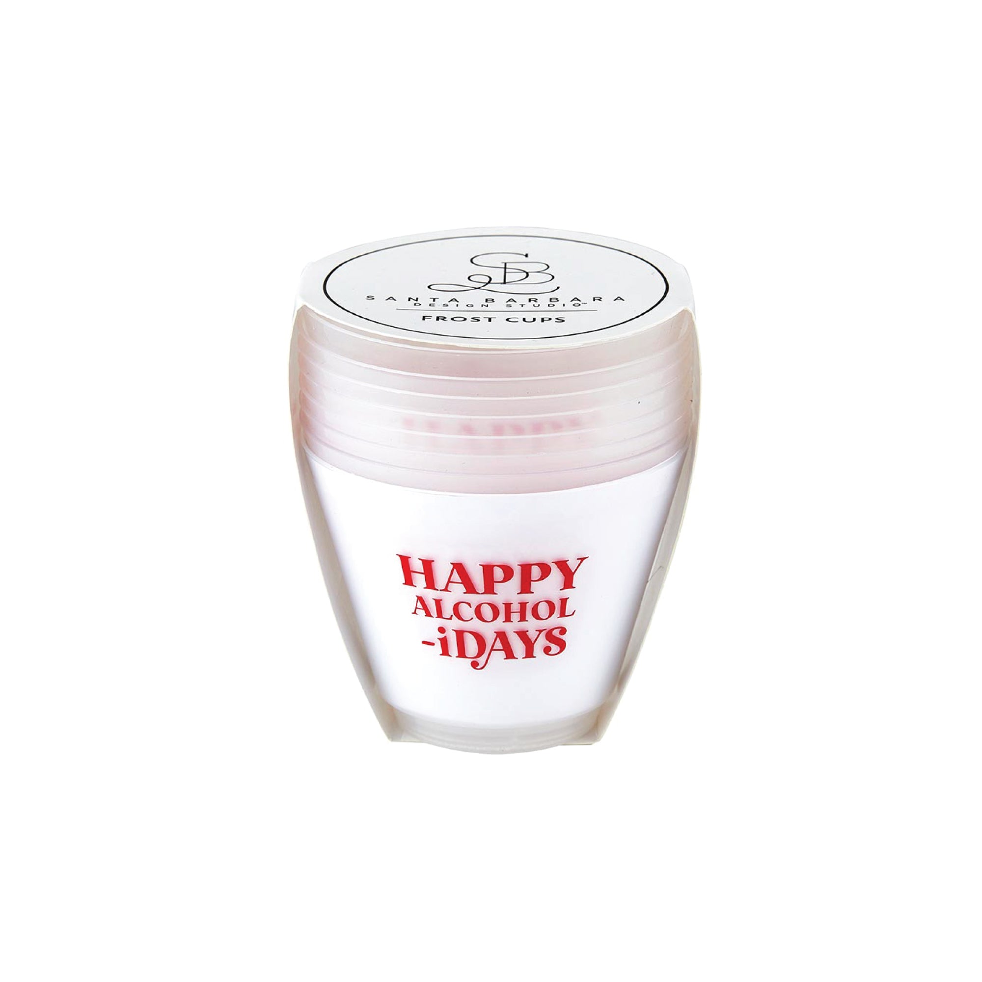Happy Alcohol-idays Plastic Frosted Wine Cups 8ct | The Party Darling